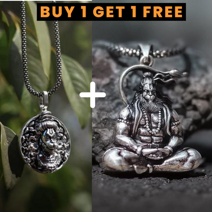 Silver Plated Hanuman Ji Face Locket With Chain (BUY 1 GET 1 FREE)