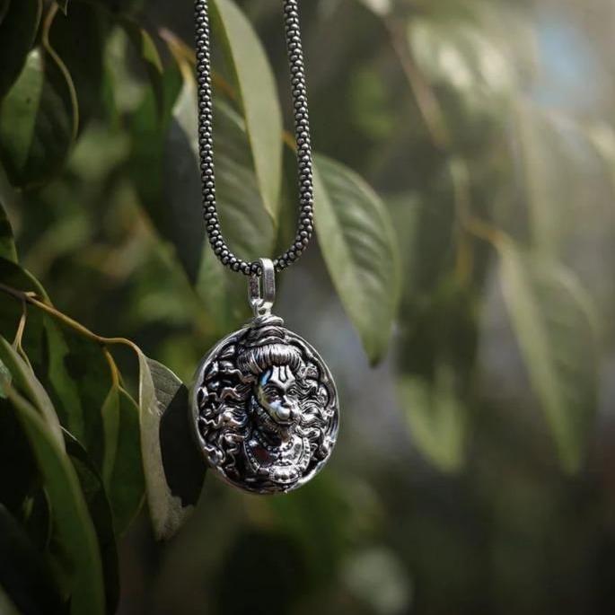 Silver Plated Hanuman Ji Face Locket With Chain (BUY 1 GET 1 FREE)